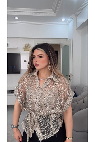 DENİZ Tasarım Full Boncuk işleme Kemer Detaylı Atletli İkili Gömlek Takım