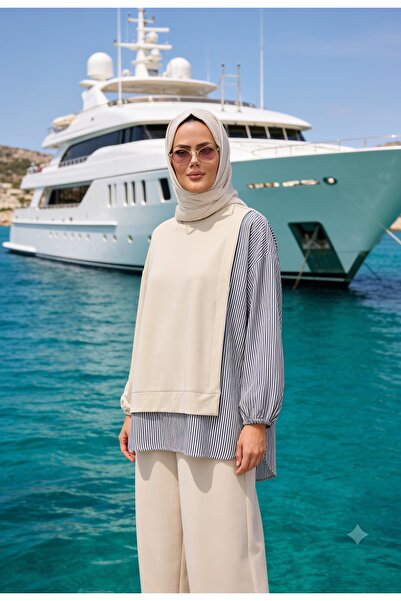 ASEL FASHİON طقم قميص Line محتشم للنساء من قطعتين