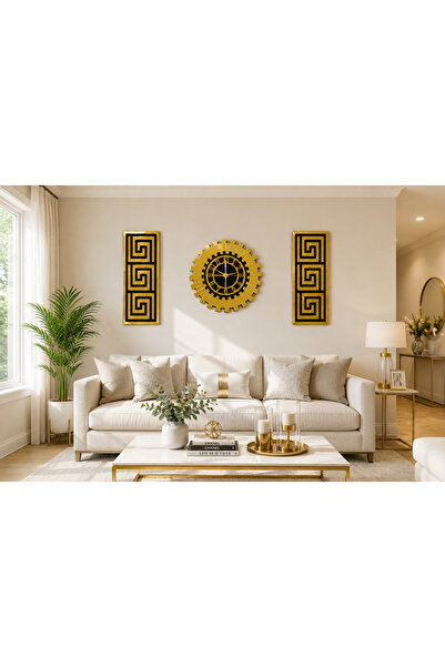 EYKA STORE Dekoratif 3 Lü Set El Boyaması - Kabartmalı Pleksi Gold Aynalı Şık...