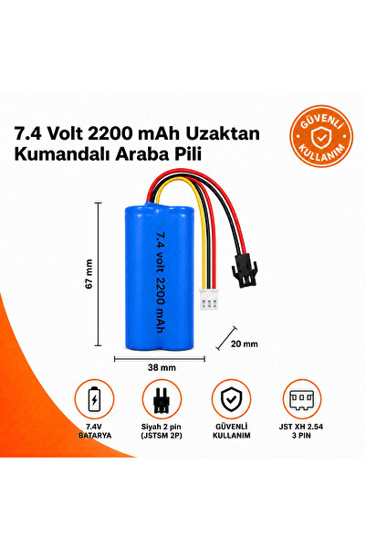 MAMSHOP 7.4 volt 2200 mah şarj Edilebilir Uzaktan Kumandalı Araba Pili 18650 ...