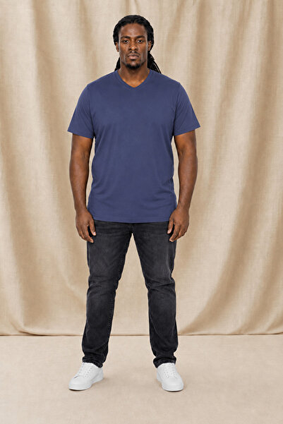 Starbattal Men's Large Size Lycra Basic V-Neck T-Shirt 11170 Fume