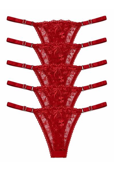 mendoza store Chiloți tanga ajustabili cu flori roșii, mărimi S-M-L-XL, set d...