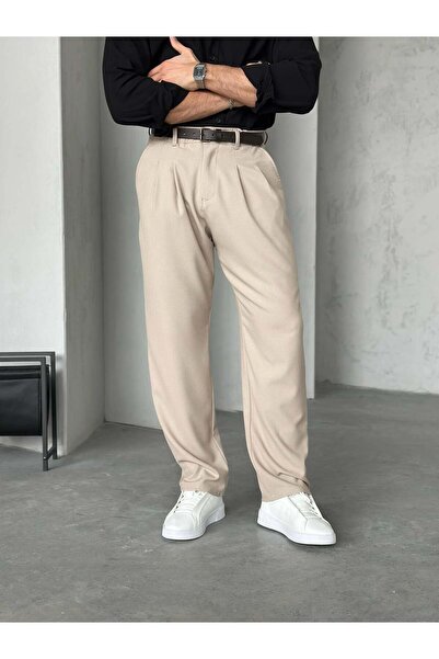 FO4RBS Cream Pleated Fabric Trousers W
