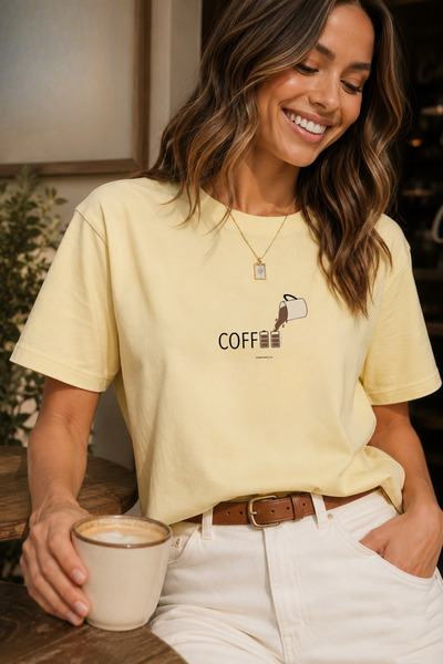 GIA - ART Tricou oversize pentru femei, galben cu imprimeu Morning Brew – Dec...