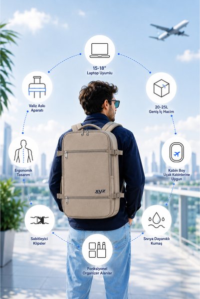 Classone سلسلة XYZ طراز TR-100C، حقيبة ظهر مريحة للسفر، مناسبة للأجهزة اللوحية، مقاس 15-18 بوصة، للاستخدام داخل الطائرة، لون جملي.