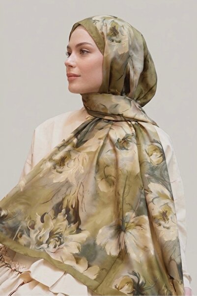 YILDIZ SCARFS Dream Pattern Cotton Chiffon Shawl - Oil Green