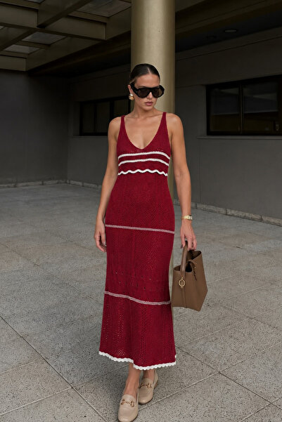 Seeh Burgundy Stripe Knitted Women's Dress Sh286