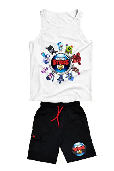 LİN GRUP Brawl Stars White Athlete T-Shirt and Back Shorts Set