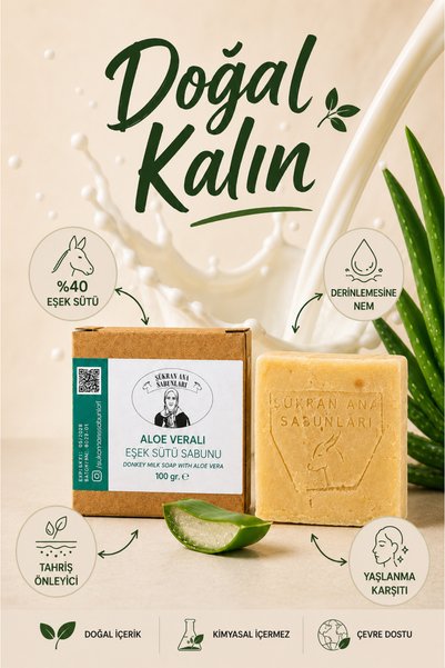 Şükran Ana Aloe vera, olive & coconut oil natural handmade donkey milk soap 100g - skin & hair care - daily use