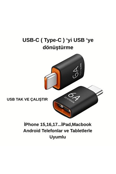 AC-59 USB-A to Type-C OTG Adaptör (Çevirici / Dönüştürücü)- İPhone 15 ,16,17 İPad & Android Uyumlu