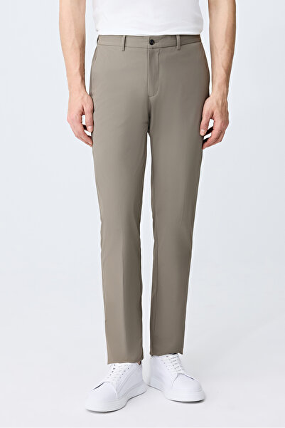 Tween Relaxed Fit (Pilesiz) Koyu Bej Armürlü Kumaş Pantolon