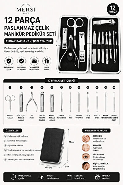 Mersi SHOP 12 Piece Stainless Steel Manicure Pedicure Set |   Nail Care and P...