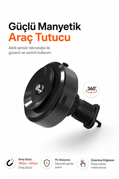 Kensa Güçlü Vakumlu 360° Ayarlanabilir Havalandırma Izgarası Araç İçi Telefon...