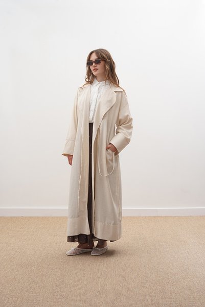 ZÜLAYS Tie-Up Linen Trench Coat White