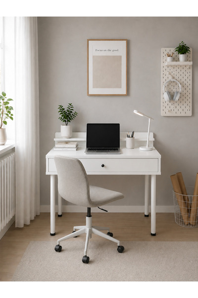 MOBİX HOME MK78 Metal Ayaklı Çalışma Masası Çekmeceli Beyaz