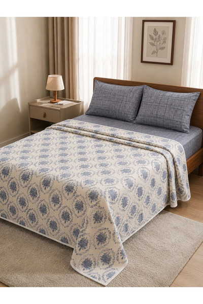 ŞENER HOME Set de lenjerie de pat dublă elastică cu model French Bouquet