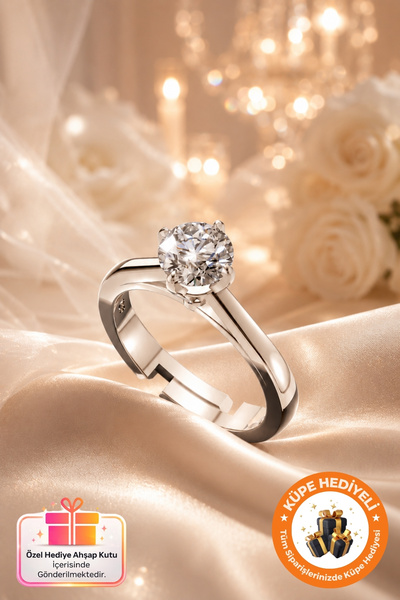 Lucente Jewellery Özel Tasarım Tektaş Ayarlanabilir 925 Ayar Gümüş Nişan Evle...