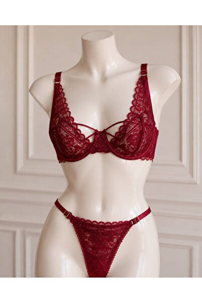 mendoza store Set sutien elegant cu detaliu din dantela burgundy