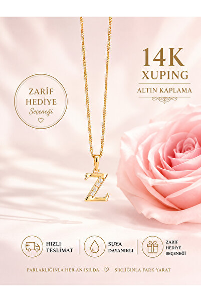MİLUNXTE Xuping Z Harfli Kadın Gold Renk Zirkon Taşlı Çelik Harf Kolye