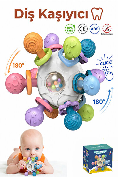 BBSKY Montessori Eğitici Bebek Diş Kaşıyıcı Top Eğitici Bebek Oyuncağı Çıngır...