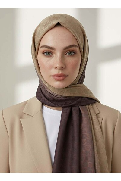 Vissona %57 İPEK %43 PAMUK Degrade Desenli Sütlü Kahverengi Renkli Şal - 70x1...