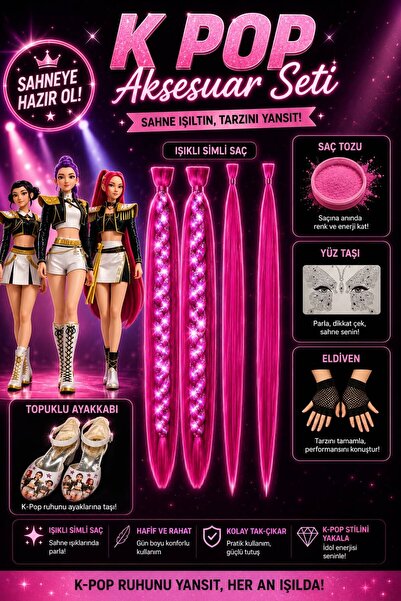 kpop mira huntrix iblis avcıları aksesuar ayakkabılı set doğum günü parti kpop ayakkabı peruk ışıklı saç seti
