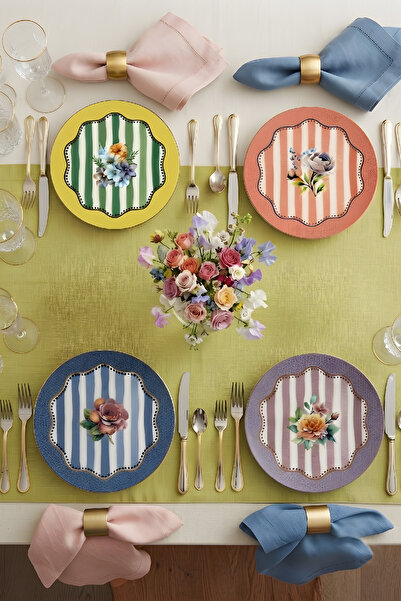 TULU PORSELEN ROYALE MASION 19 CM PORSELEN PASTA SUNUM TABAĞI DIGITAL DEKOR 4 LÜ