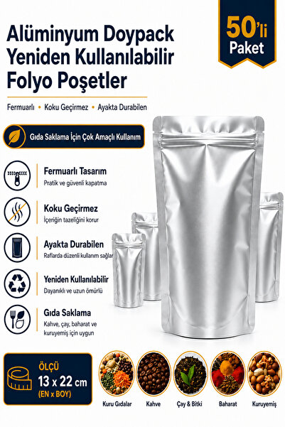 DOYPACK Aluminum Reusable Foil Packaging – 50-Piece Doypack, Odor-Proof, Stan...