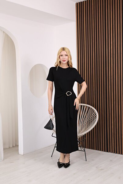 sahraozluk Side-Tie Accessory Detail Modal Dress Black