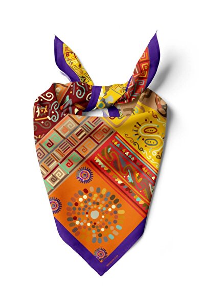 Vissona Violla B71 Kadın African Etnik Desenli Bandana Kırmızı Sarı Dg0218