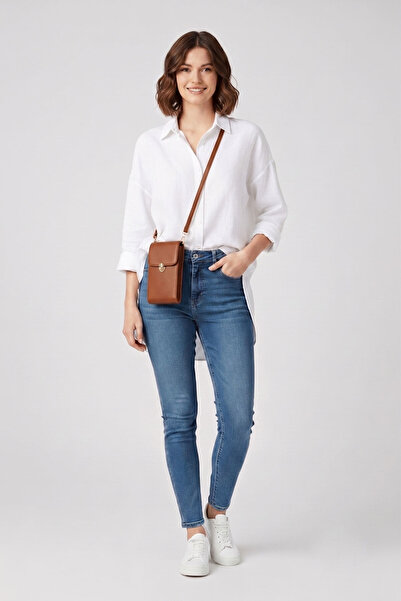Coffee Genuine Leather Crossbody Phone Bag And Zipper Bag With Card Holder