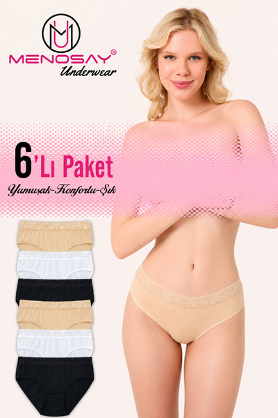 MENOSAY 6'lı paket beli dantelli slip külot