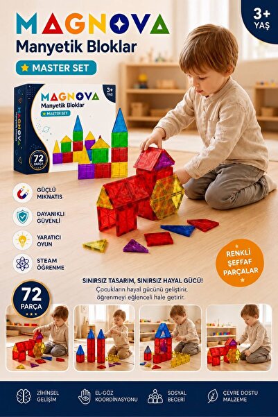 FBZhome 72 Parça Manyetik Yapı Blokları - Çocuklar için Renkli 3 Boyutlu Karo...