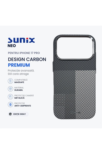 Sunix Husa Neo pentru iPhone 17 Pro, Compatibila MagSafe, Design Carbon Premi...