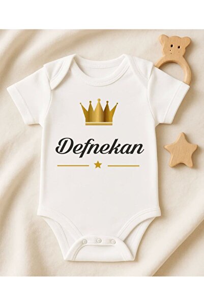 Kişiye Özel İsimli Bebek Body Gold Taçlı Yeni Doğan Zıbın027