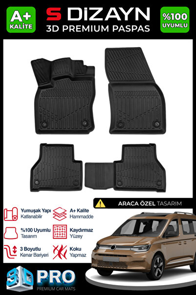 S Dizayn S-Dizayn VW Caddy 3D Pro Havuzlu Paspas 2020 Üzeri A+ Kalite 3DS-SDZ094