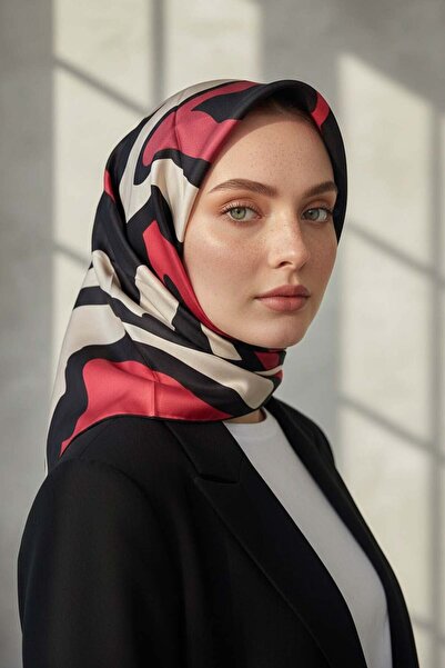 Vissona 100% Twill İpek Dalga Desenli Siyah - Bordo Renkli 90x90 Dikim Şekli ...