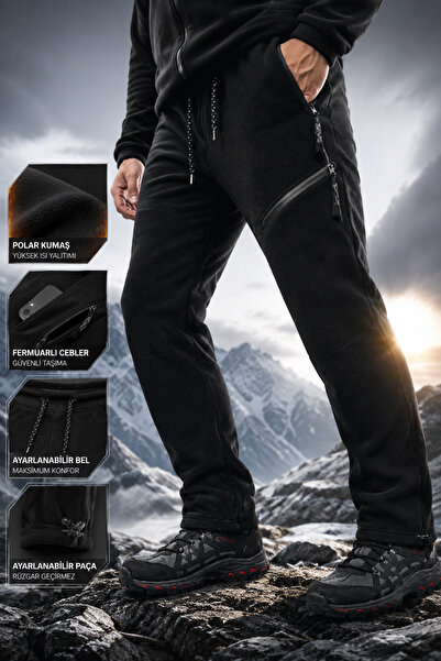 GHASSY CO Erkek Siyah Taktik Cepli Outdoor Polar Pantolon