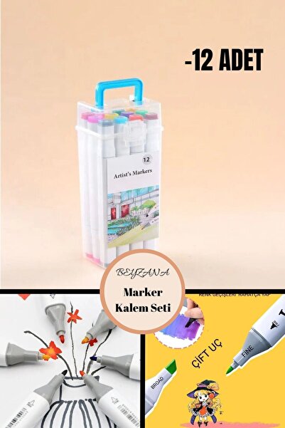 BEYZANA Şeffaf Çift Taraflı Touch Marker Kalem 12'li Set Kutulu