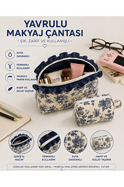 GÖKDAĞ BEDDING Vintage Floral Desenli Makyaj Çantası – Bez Kozmetik Organizer
