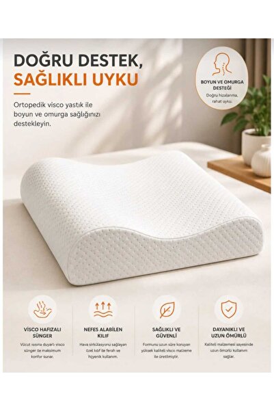 Genel Markalar Ortopedik Visco Boyun Destekli Yastık 35x55x15/12 Ergonomik Me...