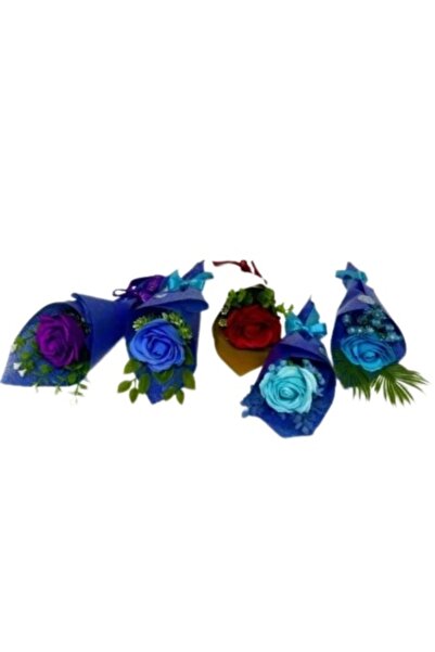 velve Set 5 Mini Buchete Bloom cu 1 trandafir de sapun mare si plante artizanale