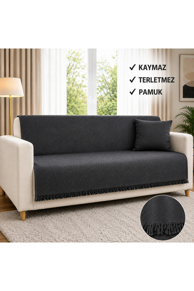 SEVHOME CONCEPT %100 Pamuk Kaymaz & Terletmez & Saçaklı & Yumuşak Koltuk Örtü...
