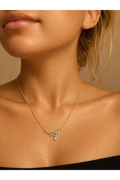 Çi & Sİ Luxury Accessory İnce Dal Detaylı Zirkon Taşlı XUPİNG Gold Kolye - "Z...