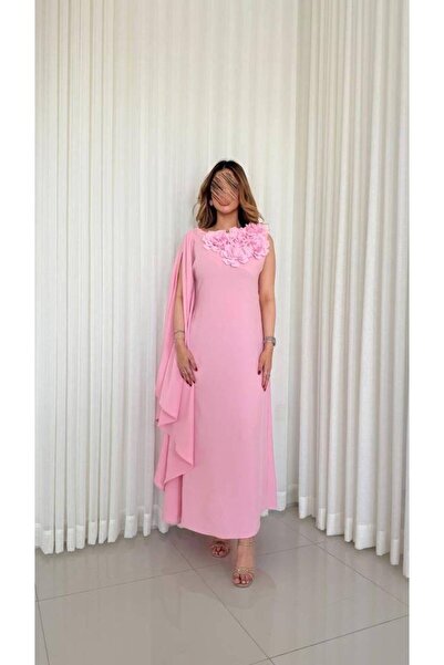 Trendyol Women Long Crepe Spanish Bodar Dress with One Shoulder and One Sleev...