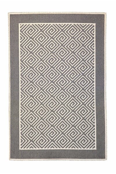 Atölye Alize 100x300cm Bukle Serisi Pamuklu Kilim Labirent Modeli Ekru-gri