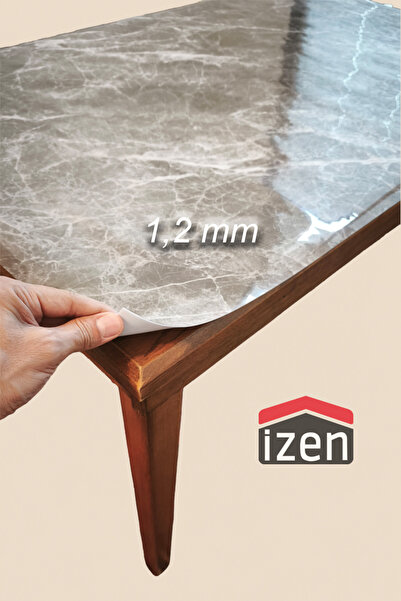 İzen 1,2 mm Mermer Desenli M-10 Şeffaf PVC Lamineli Kalın Kaymaz Masa Örtüsü