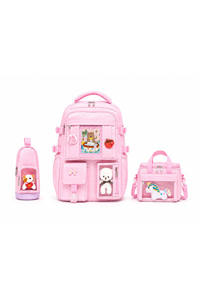 QUOVO Kawaii Kore Tarzı Full Aksesuarlı Yerli Günlük Okul Çantası Kız Erkek B...