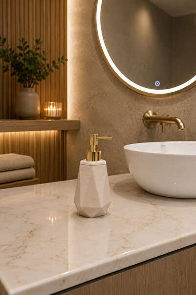 Lyzovi Mermer Desenli Premium Sıvı Sabunluk | 16 x 8.5 cm Modern Banyo Aksesuarı