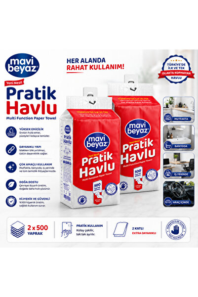 Mavi beyaz Pratik Havlu 500 Yaprak - Yeni Nesil Çok Amaçlı El ve Yüz Havlusu ...